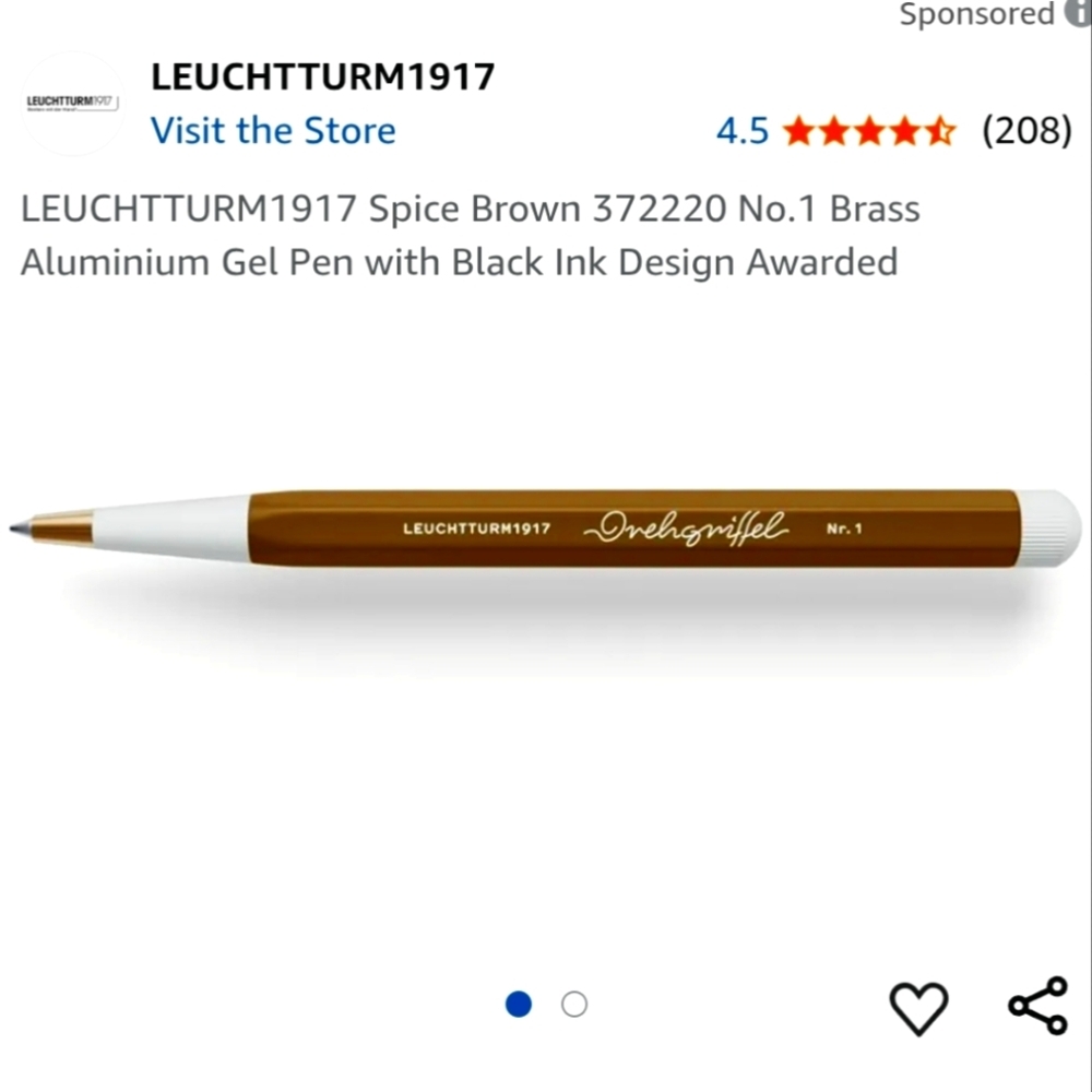 ❤️BUY 10 GET 5 FREE  Leuchtturm1917 Spice Brown Gel Pen, Retail Price $28.50